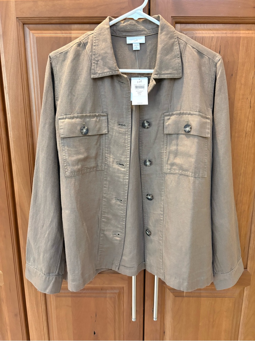 J. Jill Women's Linen Blend Button-Front Utility Jacket in Beechnut MP